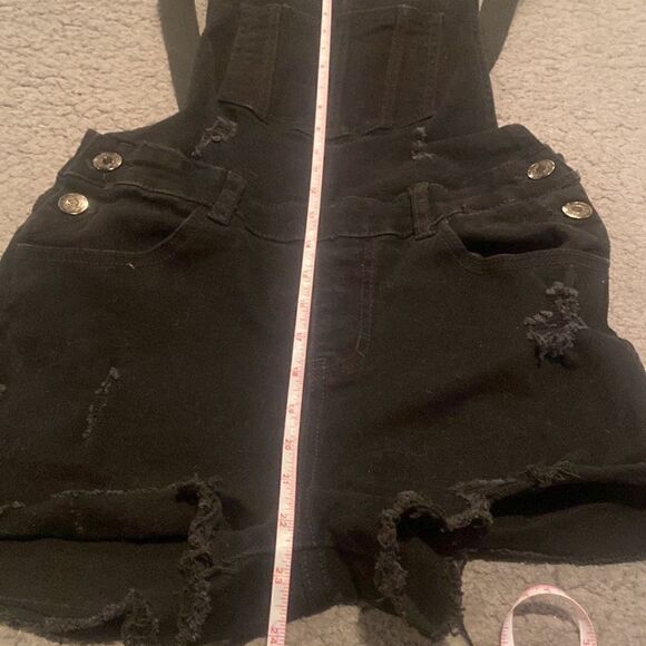 Blue Topic Black Jean Overall Shorts Size Medium Distressed - Picture 9 of 13